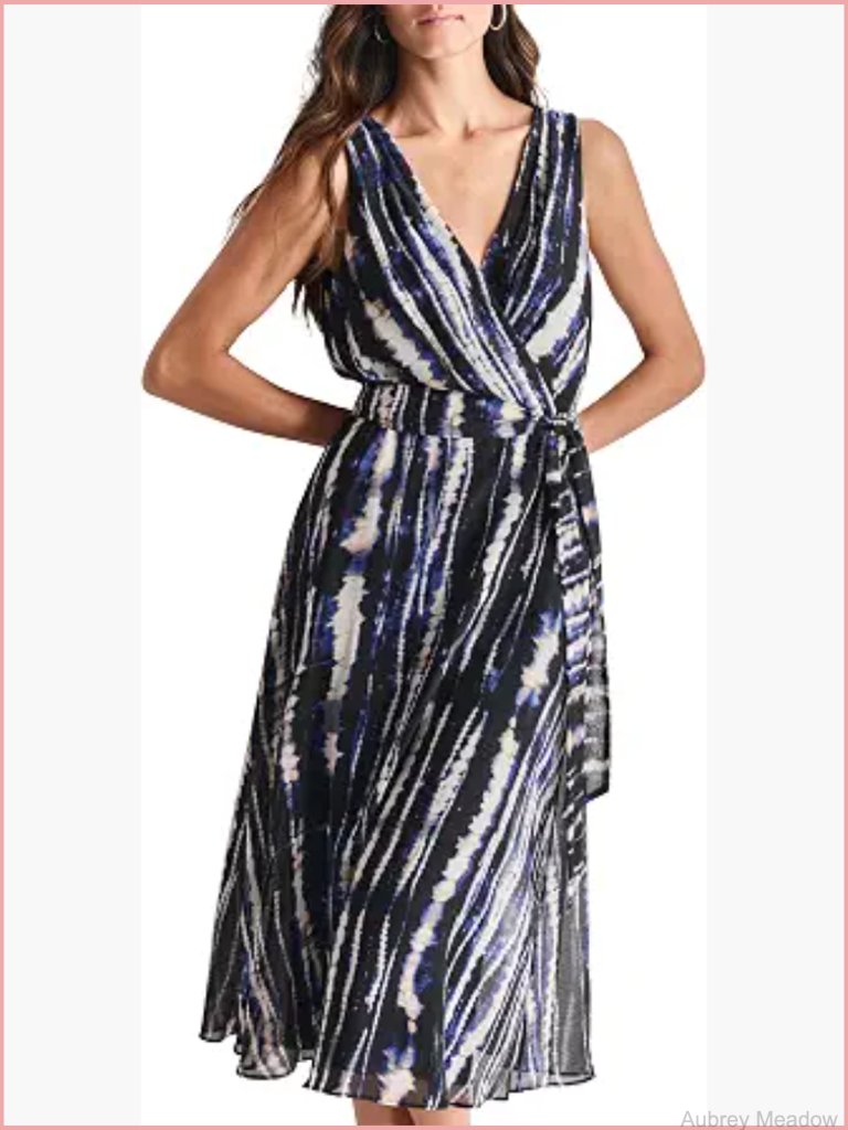 Sleeveless Surplice Neck Lined Midi Dress With Removable Belt